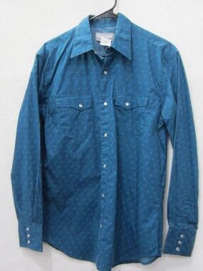 Wrangler Wrancher Pearl Snap Long Sleeve Teal Geometric Medium Men's Shirt
